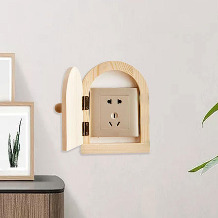 Crofta Wood Door Outlet Cover Home Decoration Creative Easy Installation Wall Decor Light Brown