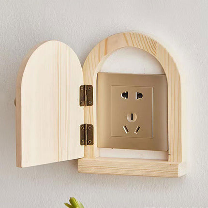 Crofta Wood Door Outlet Cover Home Decoration Creative Easy Installation Wall Decor Light Brown