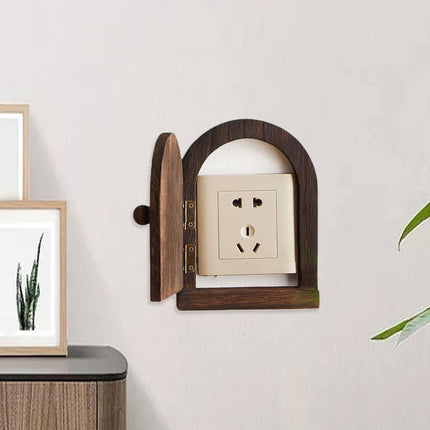 Crofta Wood Door Outlet Cover Home Decoration Creative Easy Installation Wall Decor Dark Brown