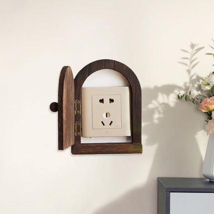 Crofta Wood Door Outlet Cover Home Decoration Creative Easy Installation Wall Decor Dark Brown