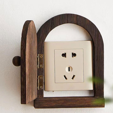 Crofta Wood Door Outlet Cover Home Decoration Creative Easy Installation Wall Decor Dark Brown