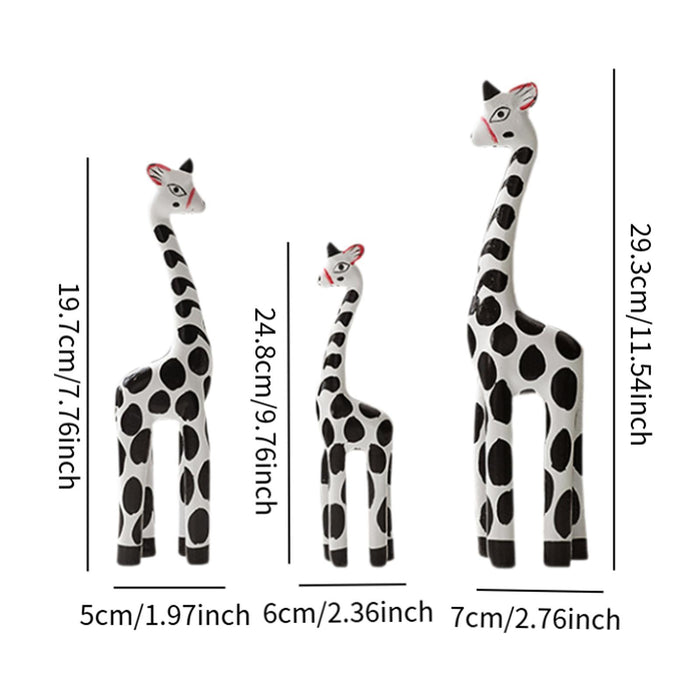 Crofta Wooden Giraffe Sculpture Creative Crafts Animal Figure for Home Office Decor White Black