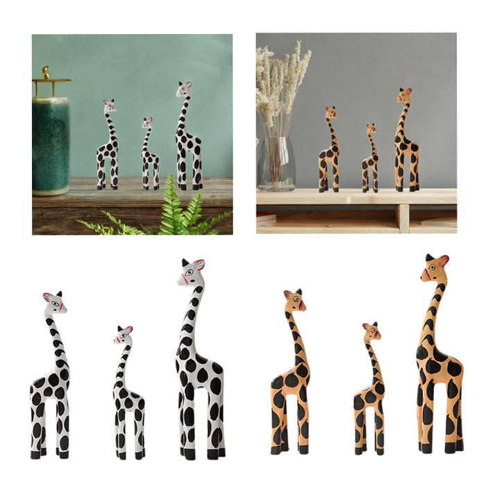 Crofta Wooden Giraffe Sculpture Creative Crafts Animal Figure for Home Office Decor White Black