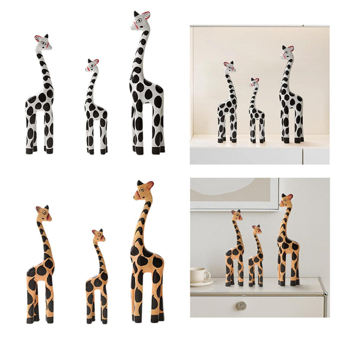 Crofta Wooden Giraffe Sculpture Creative Crafts Animal Figure for Home Office Decor White Black