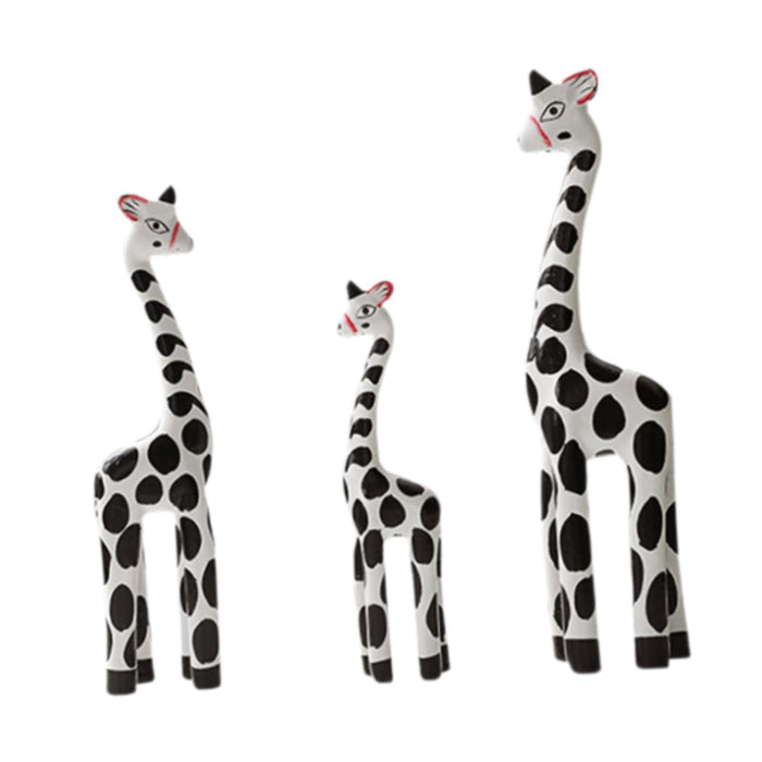 Crofta Wooden Giraffe Sculpture Creative Crafts Animal Figure for Home Office Decor White Black