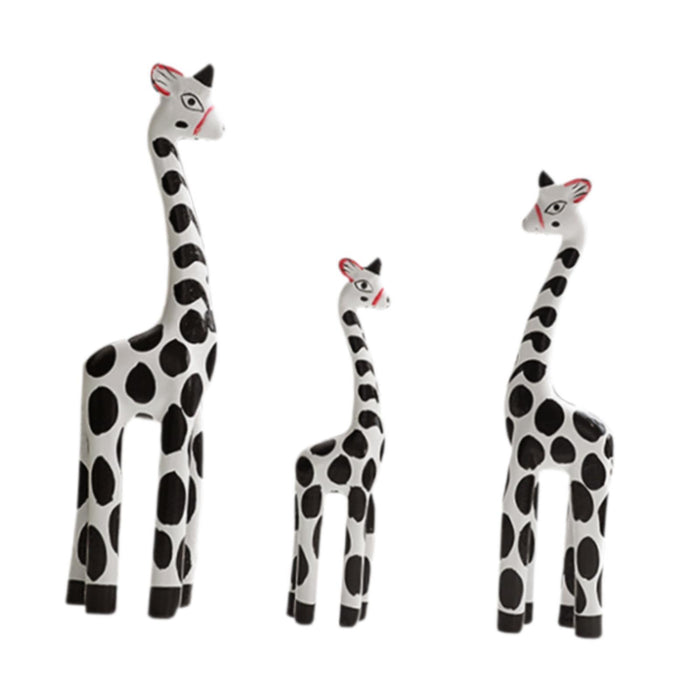 Crofta Wooden Giraffe Sculpture Creative Crafts Animal Figure for Home Office Decor White Black