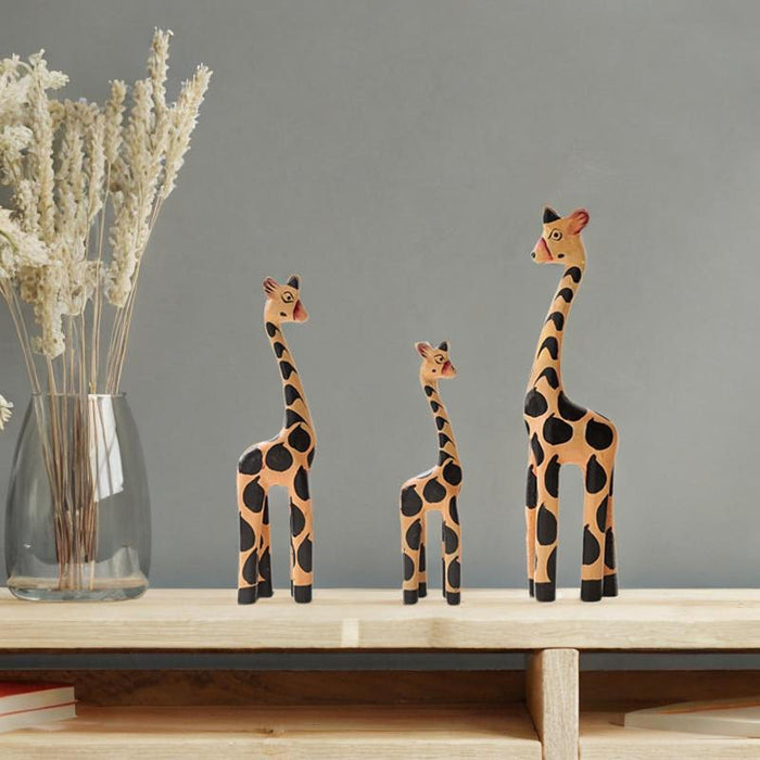 Crofta Wooden Giraffe Sculpture Creative Crafts Animal Figure for Home Office Decor Orange and Black