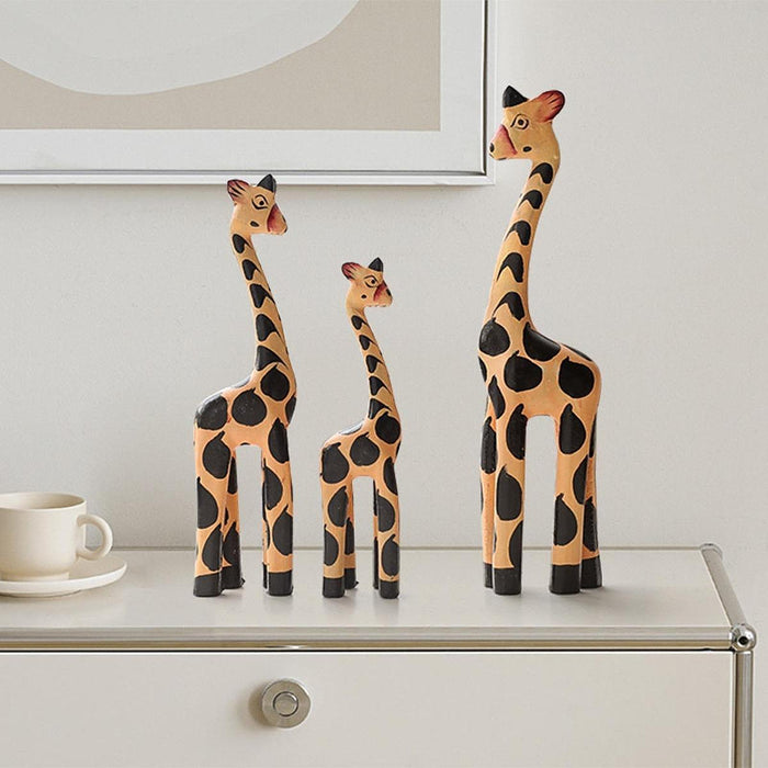 Crofta Wooden Giraffe Sculpture Creative Crafts Animal Figure for Home Office Decor Orange and Black