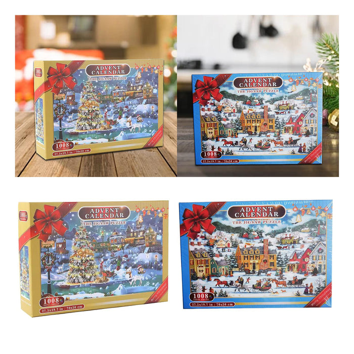 Crofta 1008 Pieces Christmas Jigsaw Puzzles 24 Box Advent Calendar for Adults Teens House