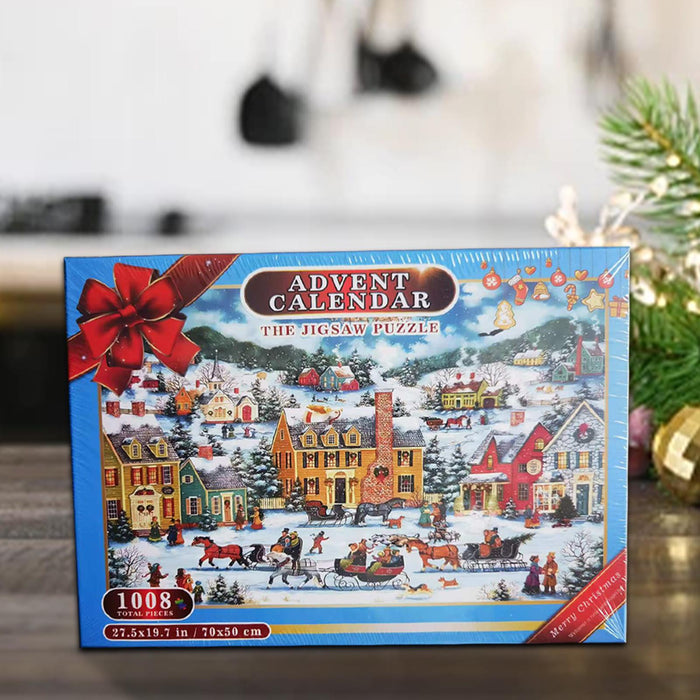 Crofta 1008 Pieces Christmas Jigsaw Puzzles 24 Box Advent Calendar for Adults Teens House