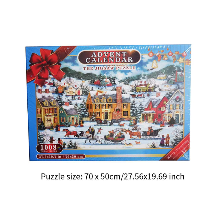 Crofta 1008 Pieces Christmas Jigsaw Puzzles 24 Box Advent Calendar for Adults Teens House