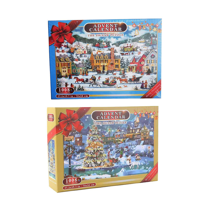 Crofta 1008 Pieces Christmas Jigsaw Puzzles 24 Box Advent Calendar for Adults Teens House