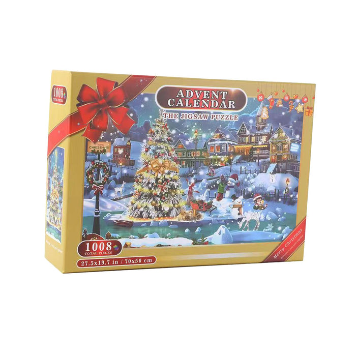 Crofta 1008 Pieces Christmas Jigsaw Puzzles 24 Box Advent Calendar for Adults Teens Christmas Tree