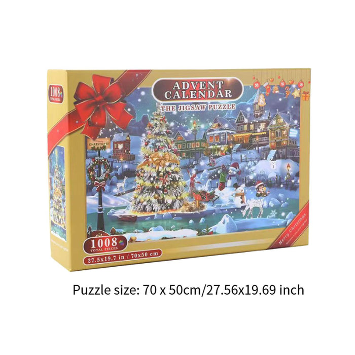 Crofta 1008 Pieces Christmas Jigsaw Puzzles 24 Box Advent Calendar for Adults Teens Christmas Tree