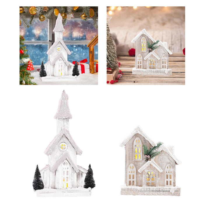 Crofta Xmas House Decor Xmas House Statue for Party Indoor 19cmx10cmx40cm