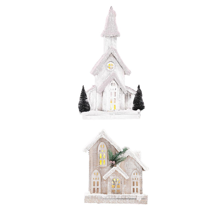 Crofta Xmas House Decor Xmas House Statue for Party Indoor 19cmx10cmx40cm