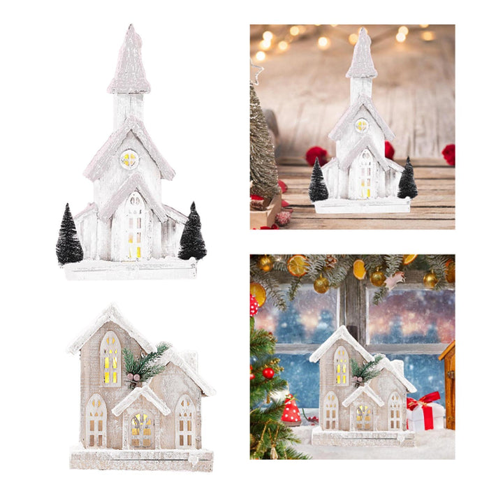 Crofta Xmas House Decor Xmas House Statue for Party Indoor 19cmx10cmx40cm