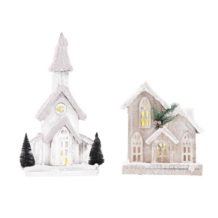 Crofta Xmas House Decor Xmas House Statue for Party Indoor 19cmx10cmx40cm