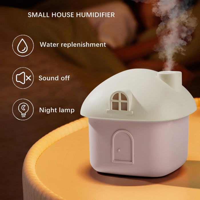 Crofta Portable Humidifier House Shape Mini Humidifier for Small Room Office Travel Pink