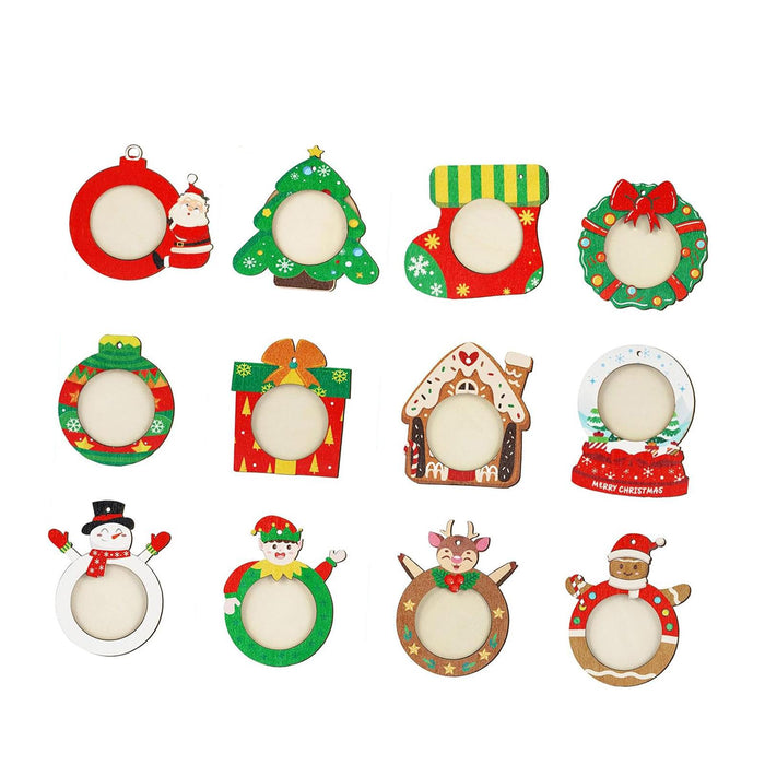 Crofta 12 Pieces Christmas Pictures Frame Hanging Ornament Parties Keepsake Pendant