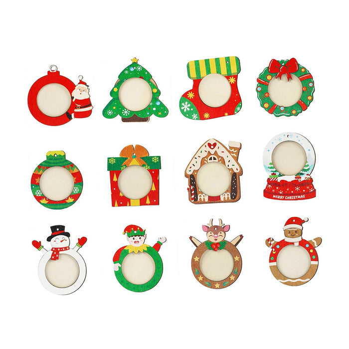 Crofta 12 Pieces Christmas Pictures Frame Hanging Ornament Parties Keepsake Pendant