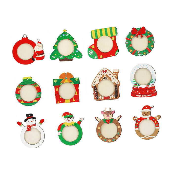 Crofta 12 Pieces Christmas Pictures Frame Hanging Ornament Parties Keepsake Pendant