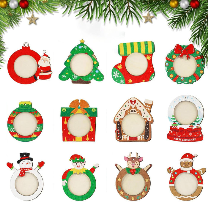 Crofta 12 Pieces Christmas Pictures Frame Hanging Ornament Parties Keepsake Pendant