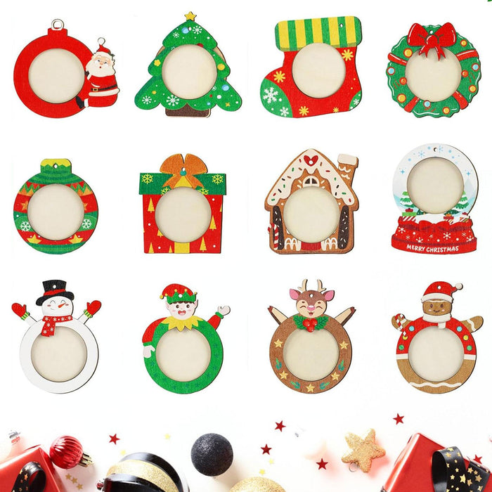 Crofta 12 Pieces Christmas Pictures Frame Hanging Ornament Parties Keepsake Pendant