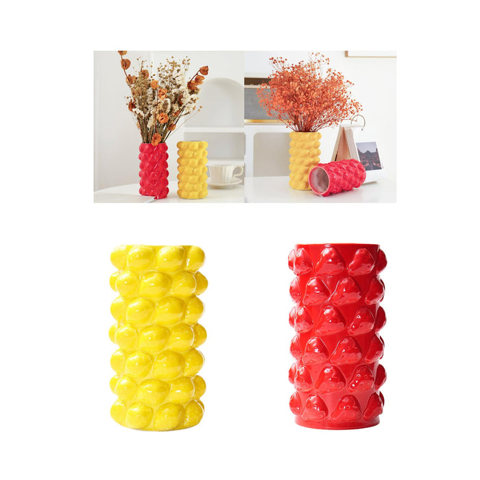 Crofta Porcelain Flower Vase Flowerpot Flower Arrangement for Balcony Mantel Office lemon yellow