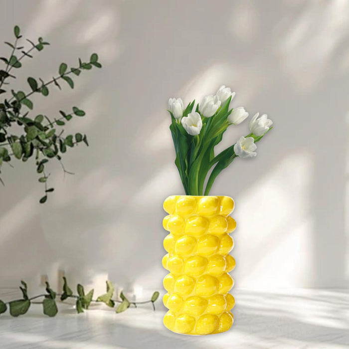 Crofta Porcelain Flower Vase Flowerpot Flower Arrangement for Balcony Mantel Office lemon yellow