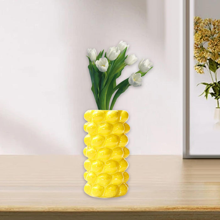 Crofta Porcelain Flower Vase Flowerpot Flower Arrangement for Balcony Mantel Office lemon yellow