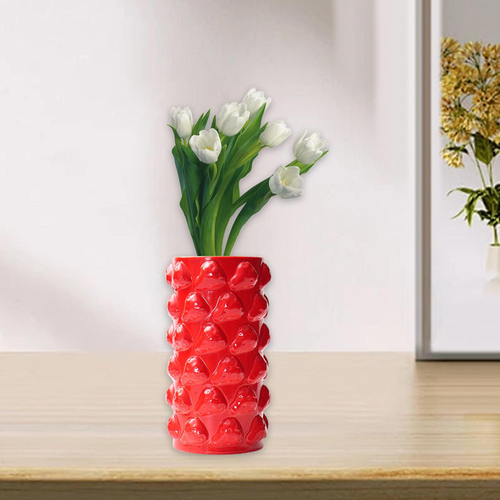 Crofta Porcelain Flower Vase Flowerpot Flower Arrangement for Balcony Mantel Office strawberry red