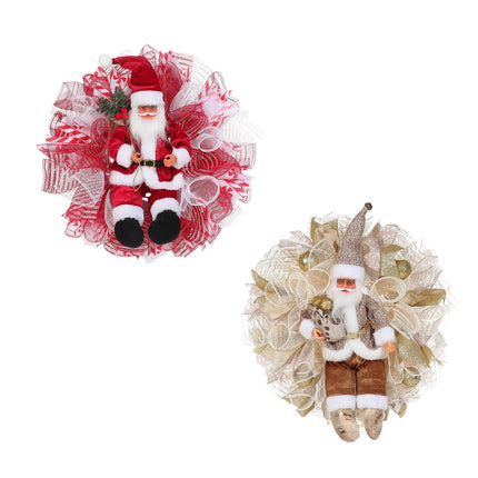 Crofta Xmas Santa Claus Wreath 20 inch Ornament for Holiday Backdrop Farmhouse golden