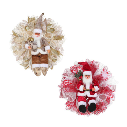 Crofta Xmas Santa Claus Wreath 20 inch Ornament for Holiday Backdrop Farmhouse golden