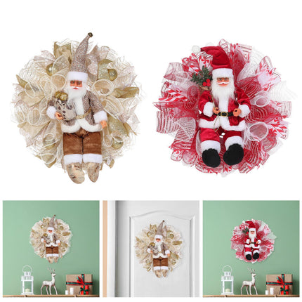 Crofta Xmas Santa Claus Wreath 20 inch Ornament for Holiday Backdrop Farmhouse golden