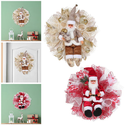 Crofta Xmas Santa Claus Wreath 20 inch Ornament for Holiday Backdrop Farmhouse golden