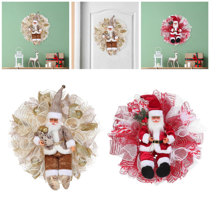 Crofta Xmas Santa Claus Wreath 20 inch Ornament for Holiday Backdrop Farmhouse golden