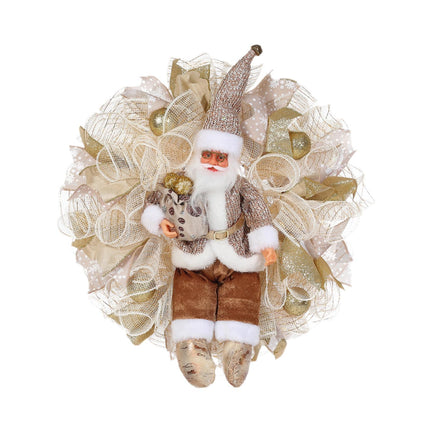 Crofta Xmas Santa Claus Wreath 20 inch Ornament for Holiday Backdrop Farmhouse golden