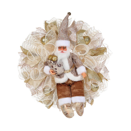 Crofta Xmas Santa Claus Wreath 20 inch Ornament for Holiday Backdrop Farmhouse golden