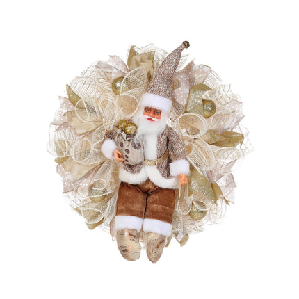 Crofta Xmas Santa Claus Wreath 20 inch Ornament for Holiday Backdrop Farmhouse golden