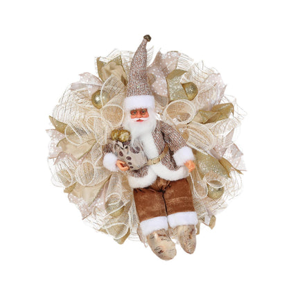 Crofta Xmas Santa Claus Wreath 20 inch Ornament for Holiday Backdrop Farmhouse golden