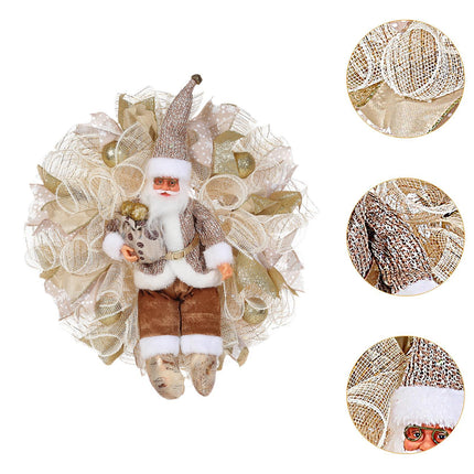 Crofta Xmas Santa Claus Wreath 20 inch Ornament for Holiday Backdrop Farmhouse golden