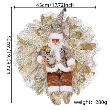 Crofta Xmas Santa Claus Wreath 20 inch Ornament for Holiday Backdrop Farmhouse golden