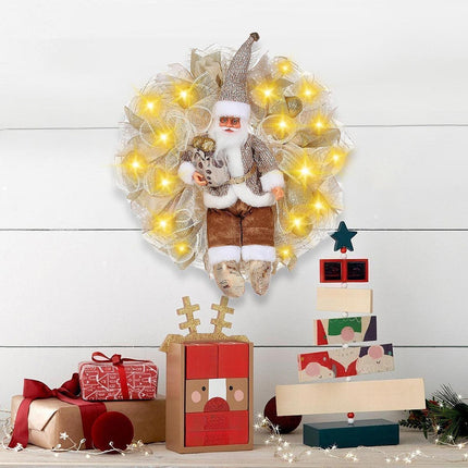 Crofta Xmas Santa Claus Wreath 20 inch Ornament for Holiday Backdrop Farmhouse golden