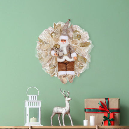 Crofta Xmas Santa Claus Wreath 20 inch Ornament for Holiday Backdrop Farmhouse golden