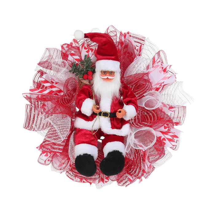 Crofta Xmas Santa Claus Wreath 20 inch Ornament for Holiday Backdrop Farmhouse red