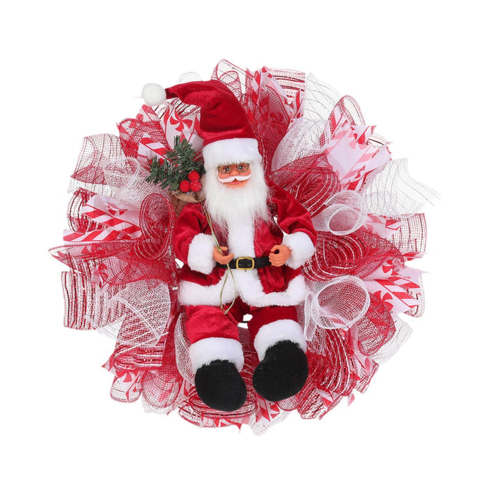 Crofta Xmas Santa Claus Wreath 20 inch Ornament for Holiday Backdrop Farmhouse red