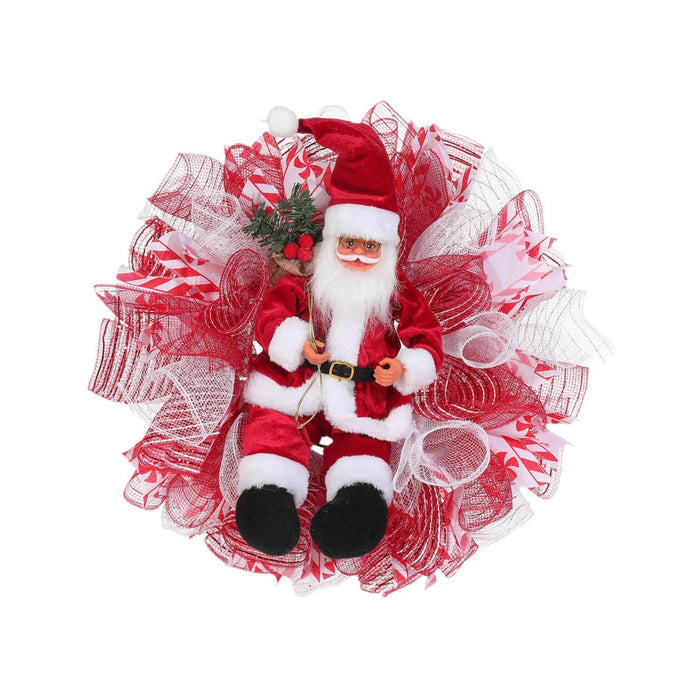 Crofta Xmas Santa Claus Wreath 20 inch Ornament for Holiday Backdrop Farmhouse red