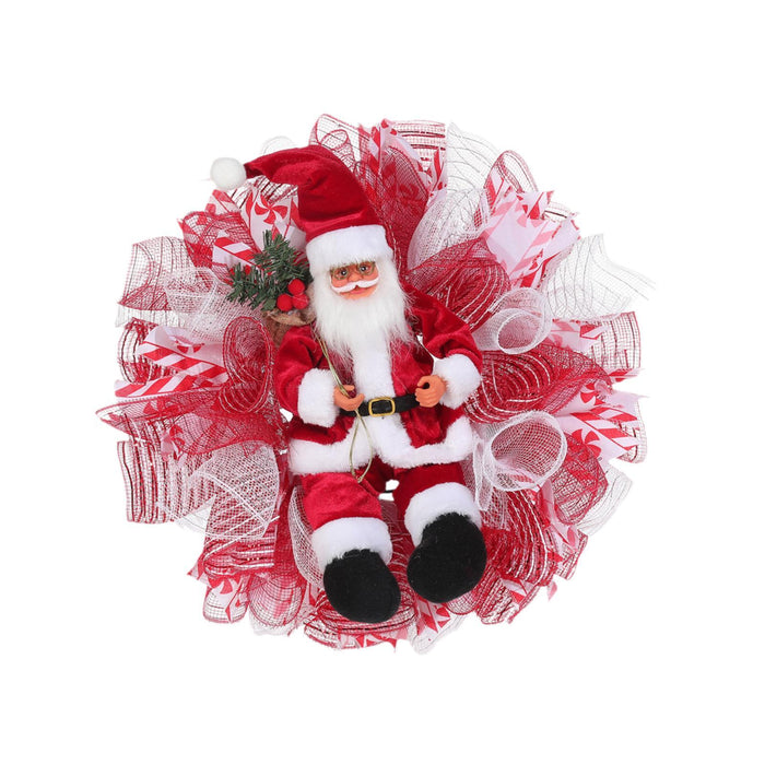 Crofta Xmas Santa Claus Wreath 20 inch Ornament for Holiday Backdrop Farmhouse red