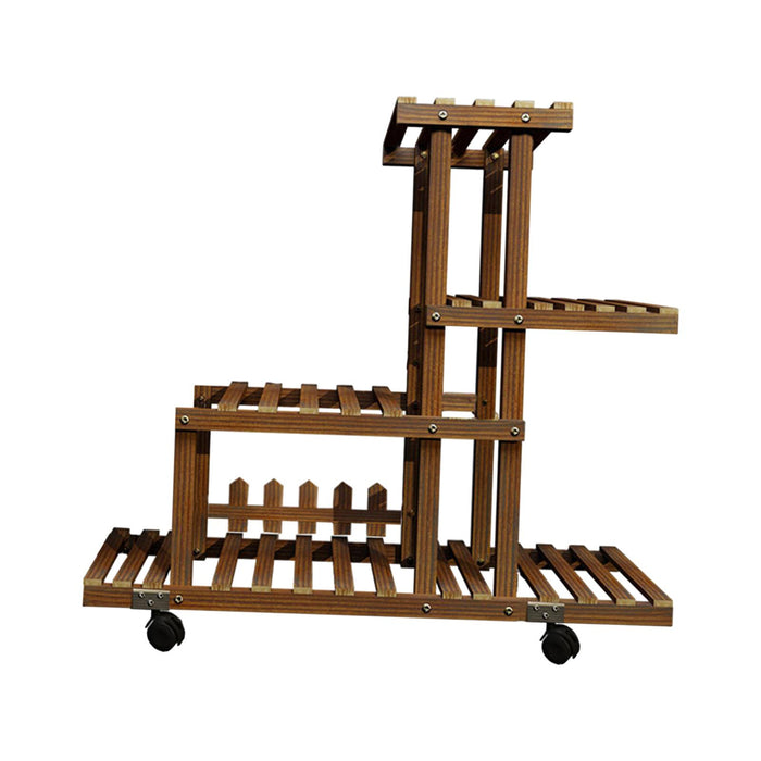 Crofta Wooden Plant Stand Heavy Duty Plant Storage Rack for Farmhouse Garden Office With Wheels